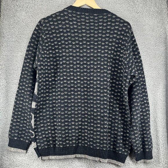 Cat Print Knit Cardigan Sweater Size XL Green 3 Made in USA Recycled Cotton - Picture 2 of 6